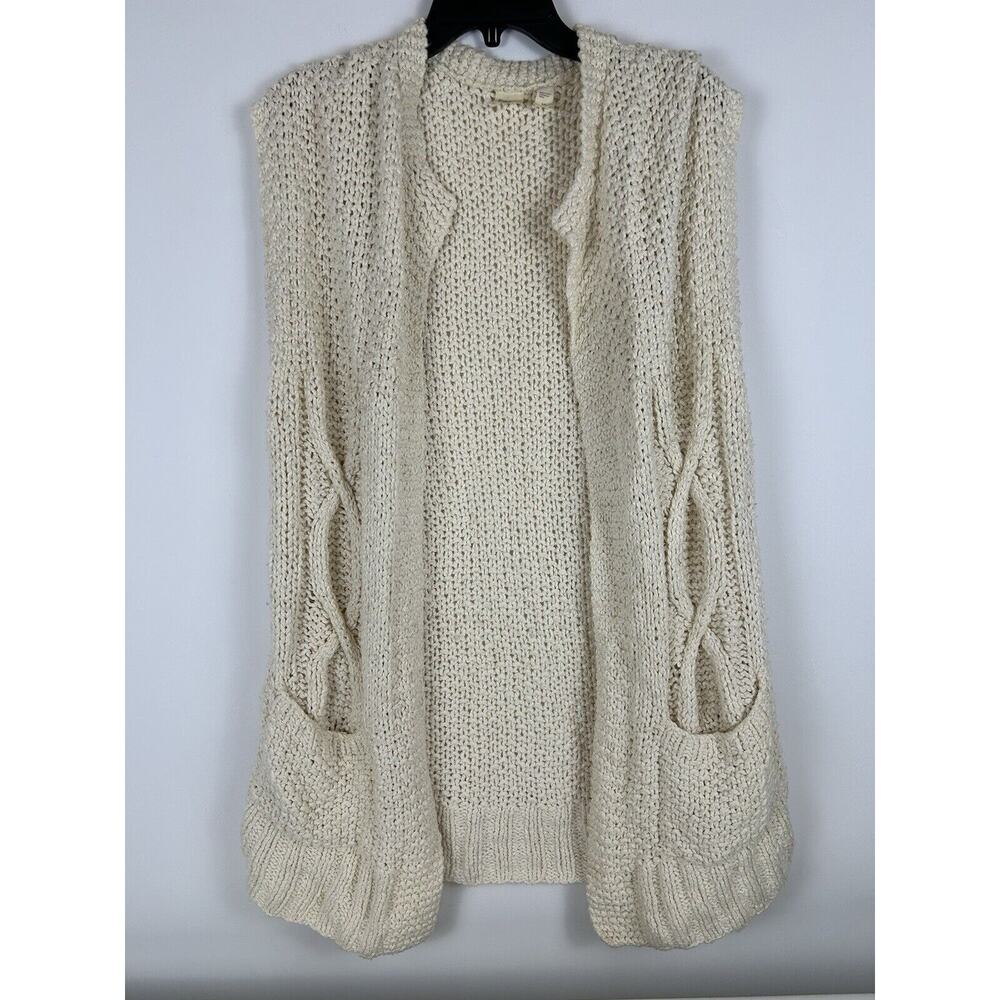 Eileen Fisher Sweater Small Ivory Open Front Cardigan Cable0 Project Chunky